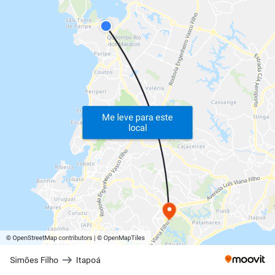 Simões Filho to Itapoá map