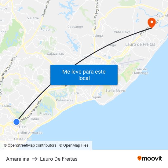 Amaralina to Lauro De Freitas map