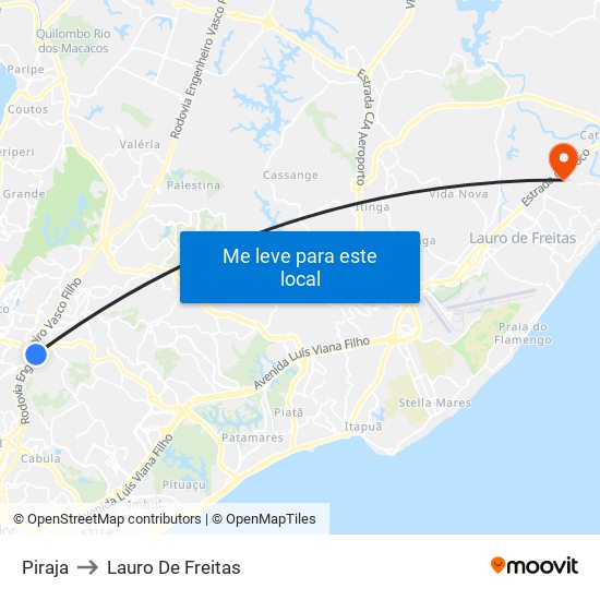 Piraja to Lauro De Freitas map