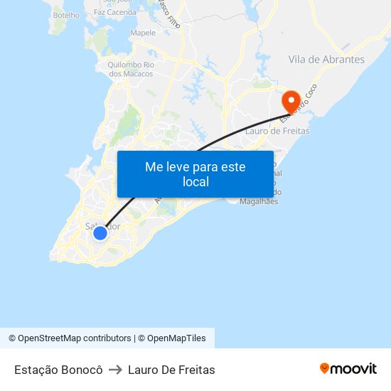 Estação Bonocô to Lauro De Freitas map