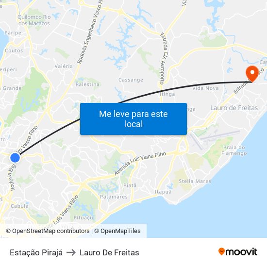 Estação Pirajá to Lauro De Freitas map