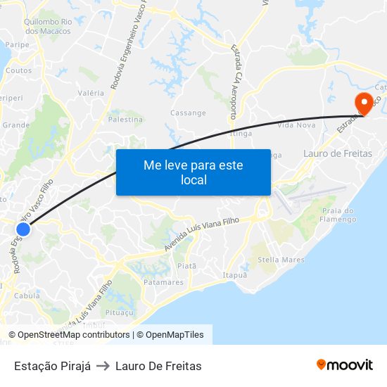 Estação Pirajá to Lauro De Freitas map