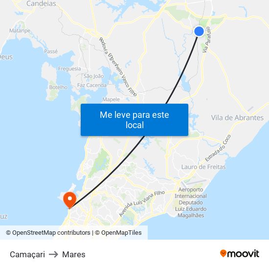 Camaçari to Mares map