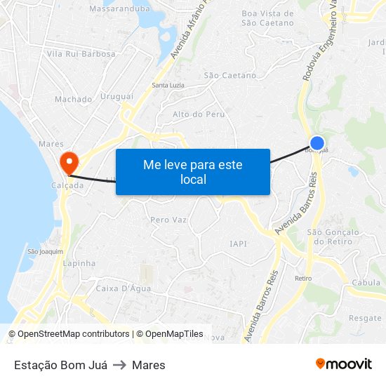 Estação Bom Juá to Mares map