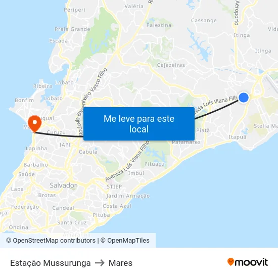 Estação Mussurunga to Mares map