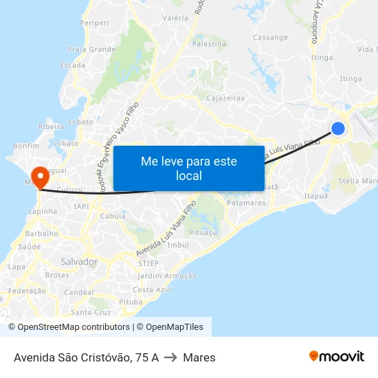 Avenida São Cristóvão, 75 A to Mares map