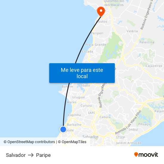 Salvador to Paripe map