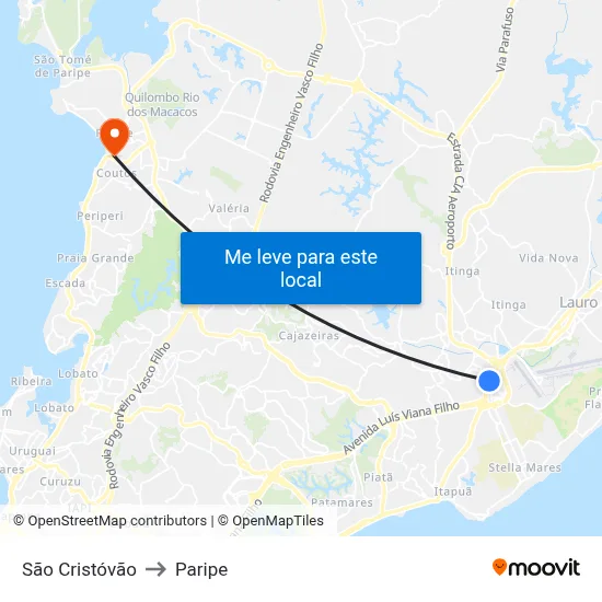São Cristóvão to Paripe map