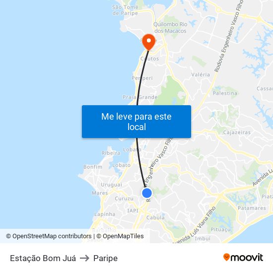 Estação Bom Juá to Paripe map