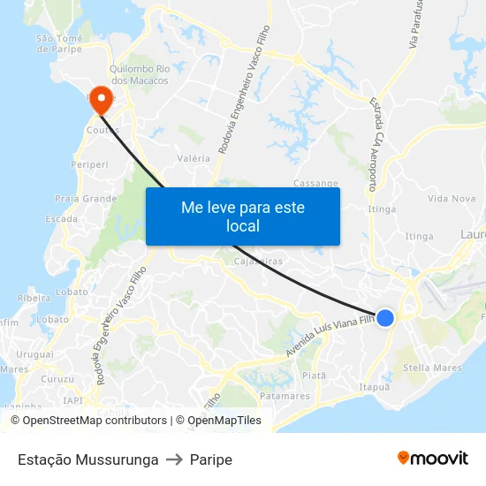 Estação Mussurunga to Paripe map