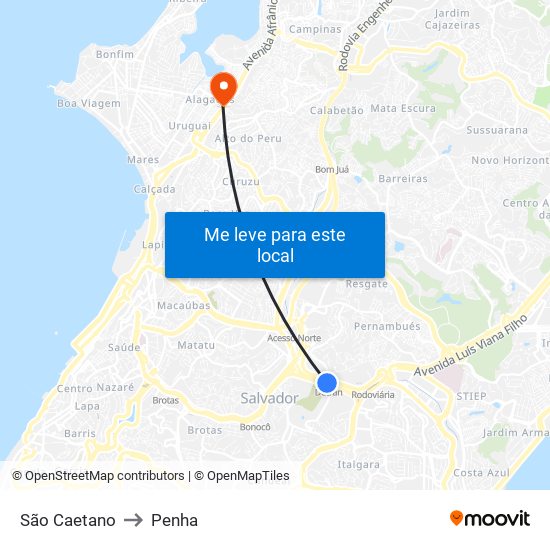 São Caetano to Penha map