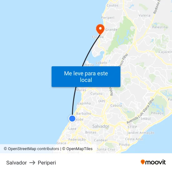 Salvador to Periperi map