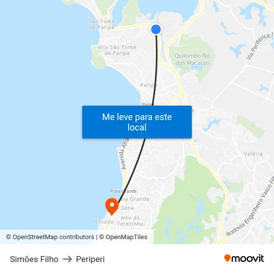 Simões Filho to Periperi map