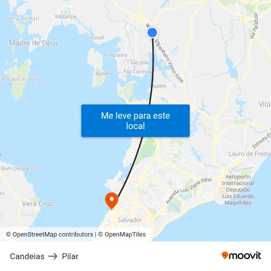 Candeias to Pilar map