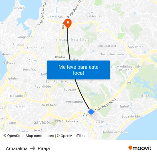 Amaralina to Piraja map