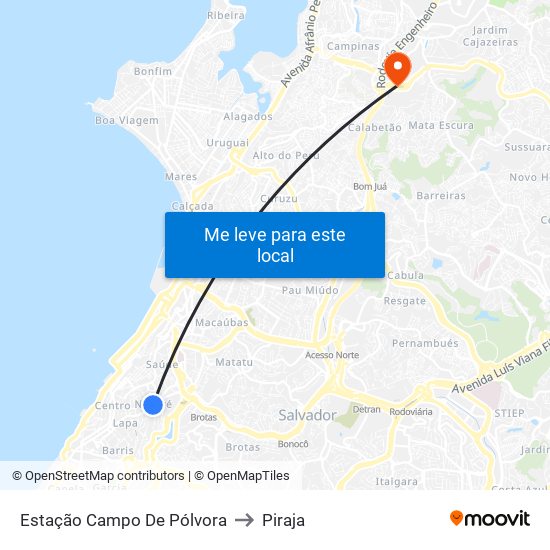 Estação Campo De Pólvora to Piraja map