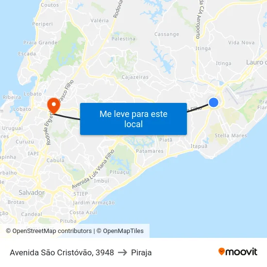Avenida São Cristóvão, 3948 to Piraja map