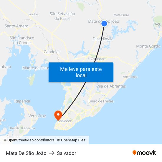 Mata De São João to Salvador map