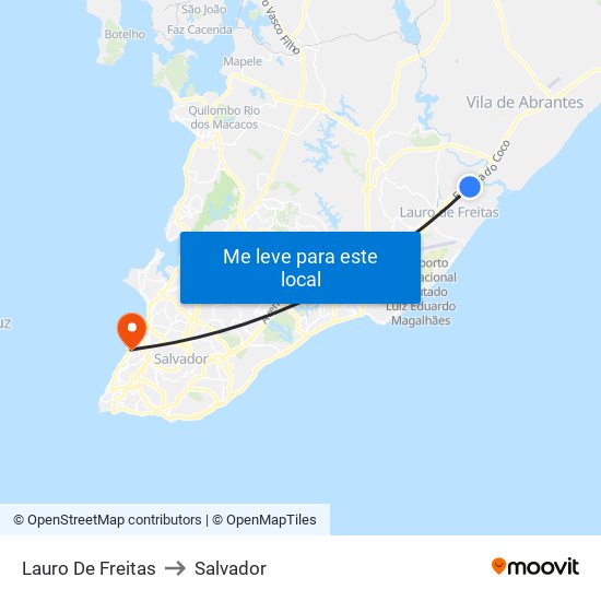 Lauro De Freitas to Salvador map