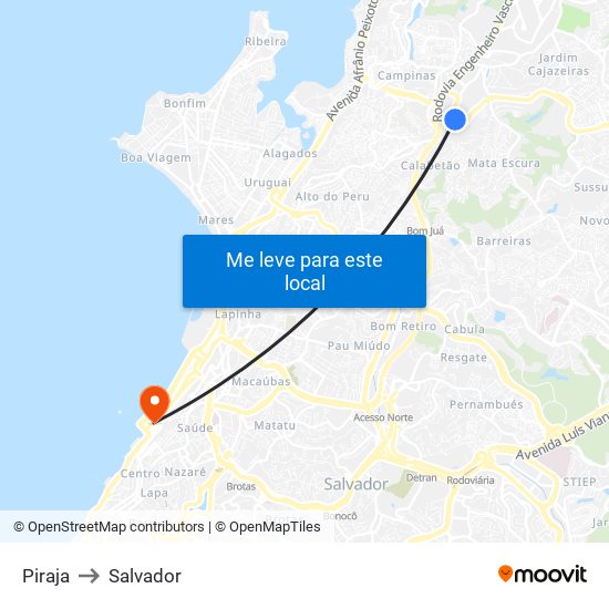 Piraja to Salvador map