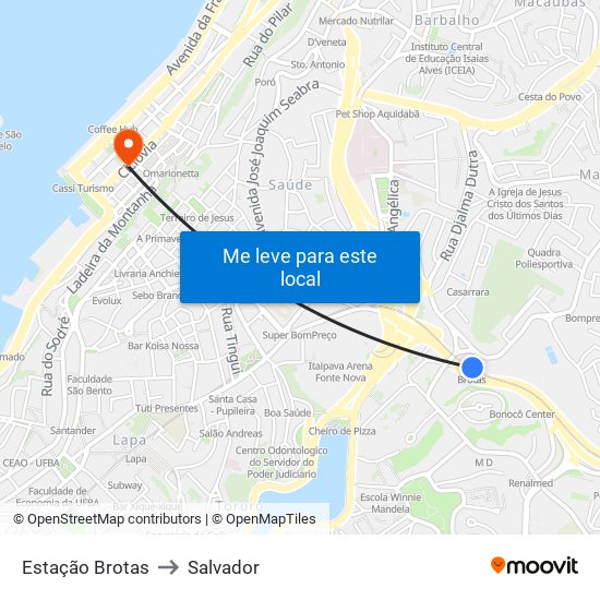 Estação Brotas to Salvador map