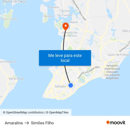 Amaralina to Simões Filho map