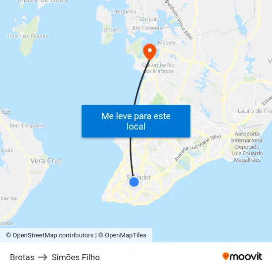 Brotas to Simões Filho map