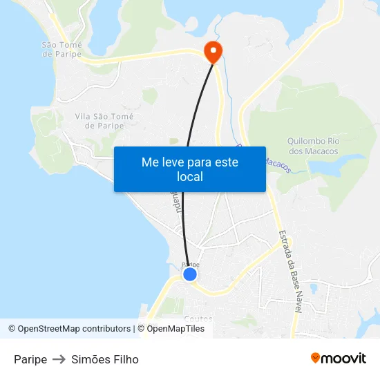 Paripe to Simões Filho map