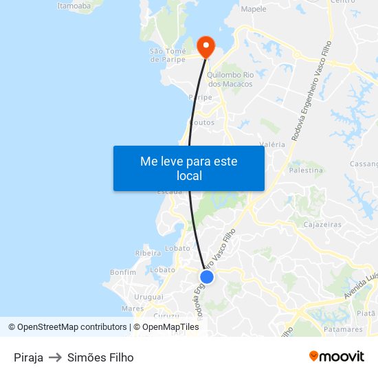 Piraja to Simões Filho map