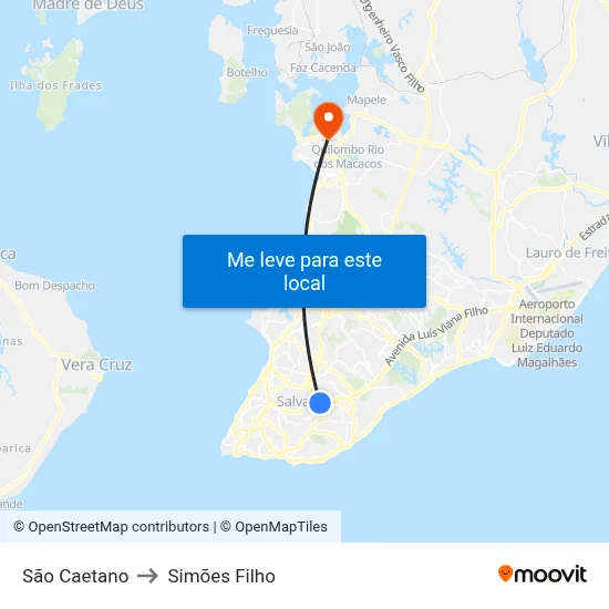 São Caetano to Simões Filho map