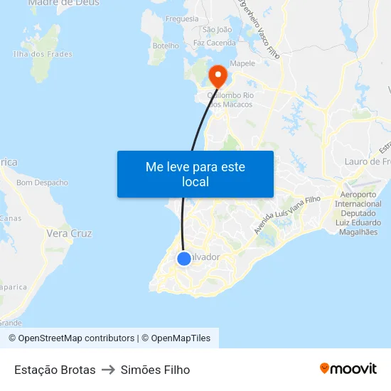 Estação Brotas to Simões Filho map