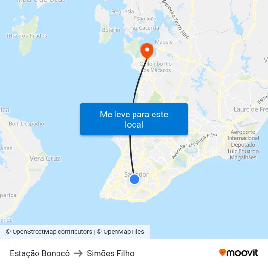 Estação Bonocô to Simões Filho map