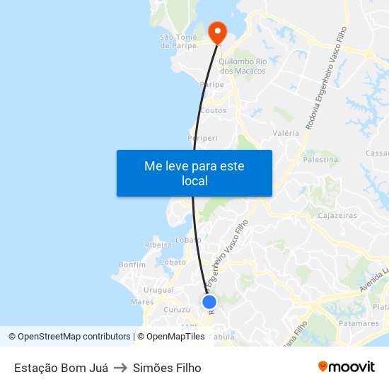 Estação Bom Juá to Simões Filho map