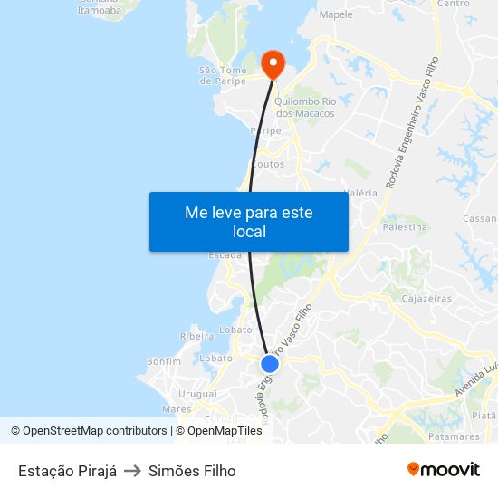 Estação Pirajá to Simões Filho map