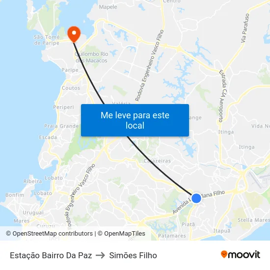 Estação Bairro Da Paz to Simões Filho map