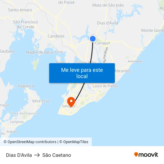 Dias D'Avila to São Caetano map