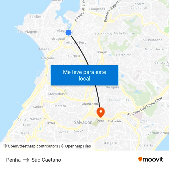 Penha to São Caetano map