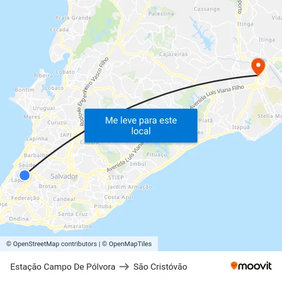 Estação Campo De Pólvora to São Cristóvão map