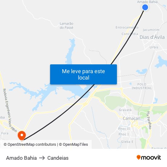 Amado Bahia to Candeias map