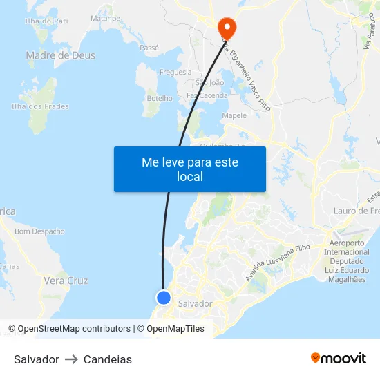 Salvador to Candeias map