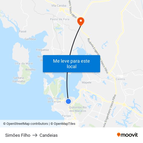 Simões Filho to Candeias map