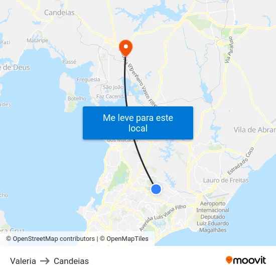 Valeria to Candeias map