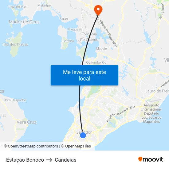 Estação Bonocô to Candeias map