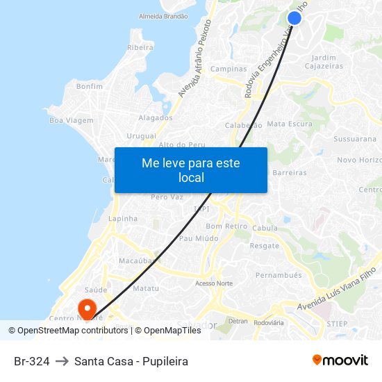 Br-324 to Santa Casa - Pupileira map