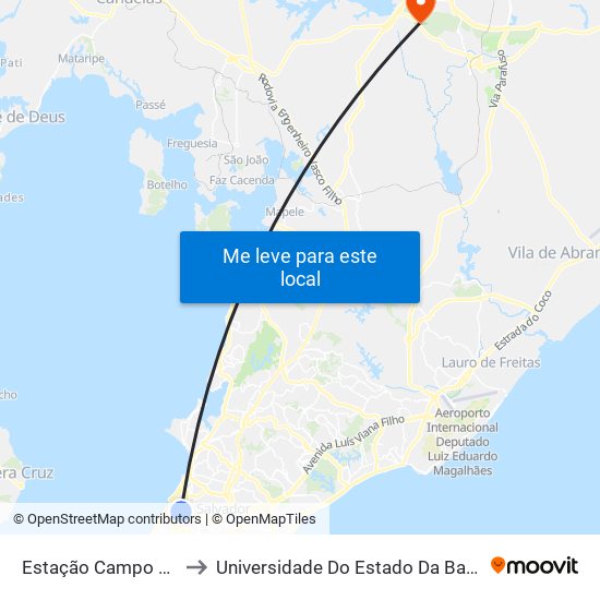 Estação Campo De Pólvora to Universidade Do Estado Da Bahia, Campus XIX map