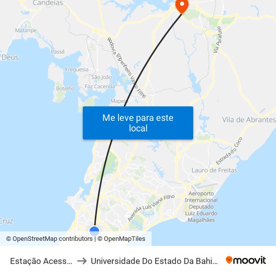 Estação Acesso Norte to Universidade Do Estado Da Bahia, Campus XIX map