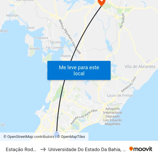 Estação Rodoviária to Universidade Do Estado Da Bahia, Campus XIX map