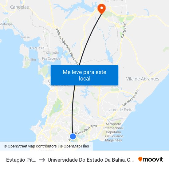 Estação Pituaçu to Universidade Do Estado Da Bahia, Campus XIX map