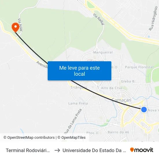 Terminal Rodoviário De Camaçari to Universidade Do Estado Da Bahia, Campus XIX map