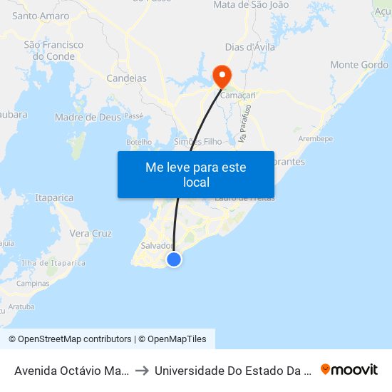 Avenida Octávio Mangabeira, 545 to Universidade Do Estado Da Bahia, Campus XIX map